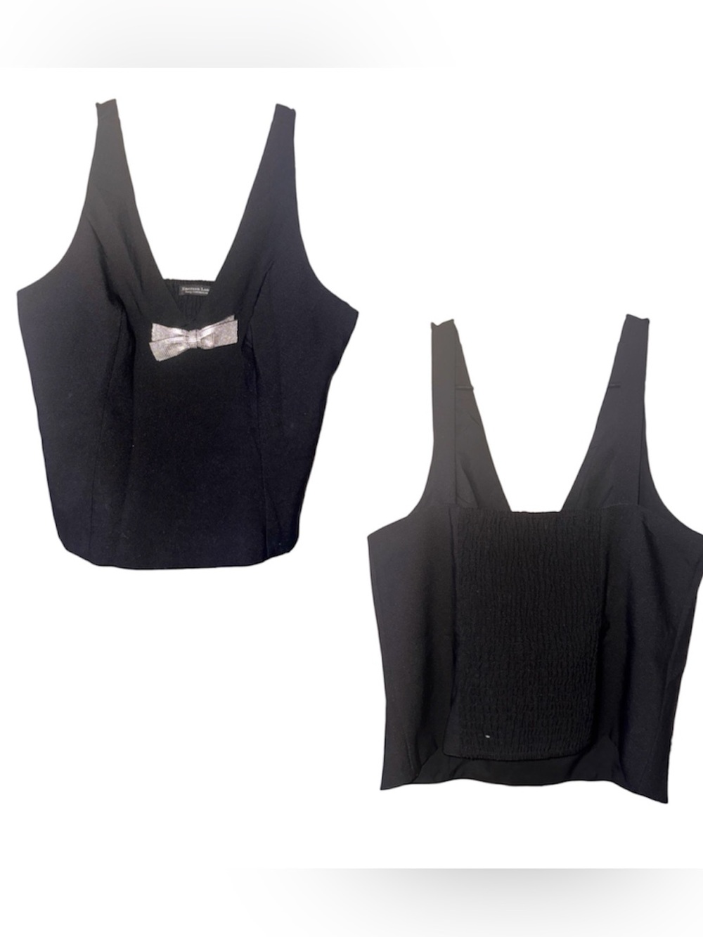 Black Tank Top with Metallic Bow Accent